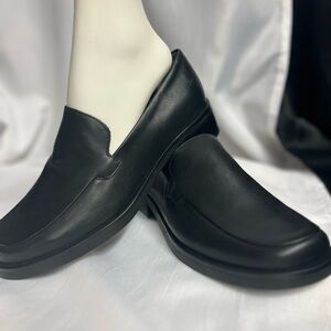 Franco Sarto loafers are never worn. 8.5 WIDE black leather.  1-inch heel.